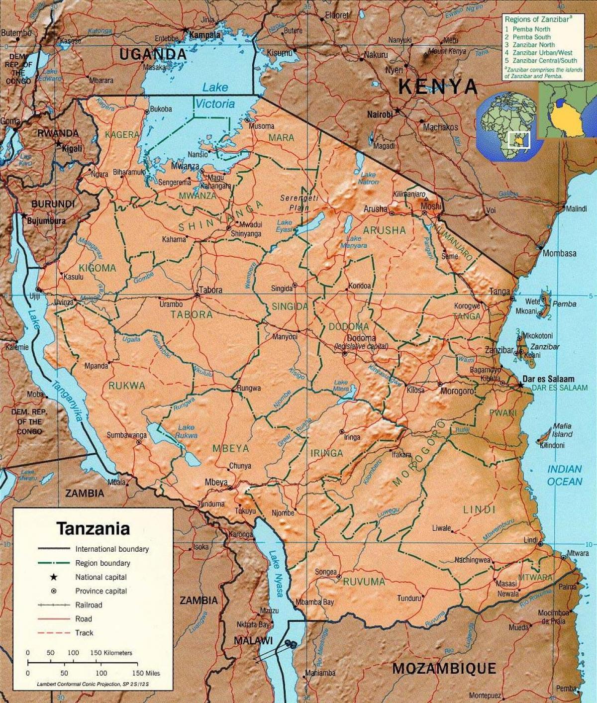 coğrafi xəritədə Tanzaniya