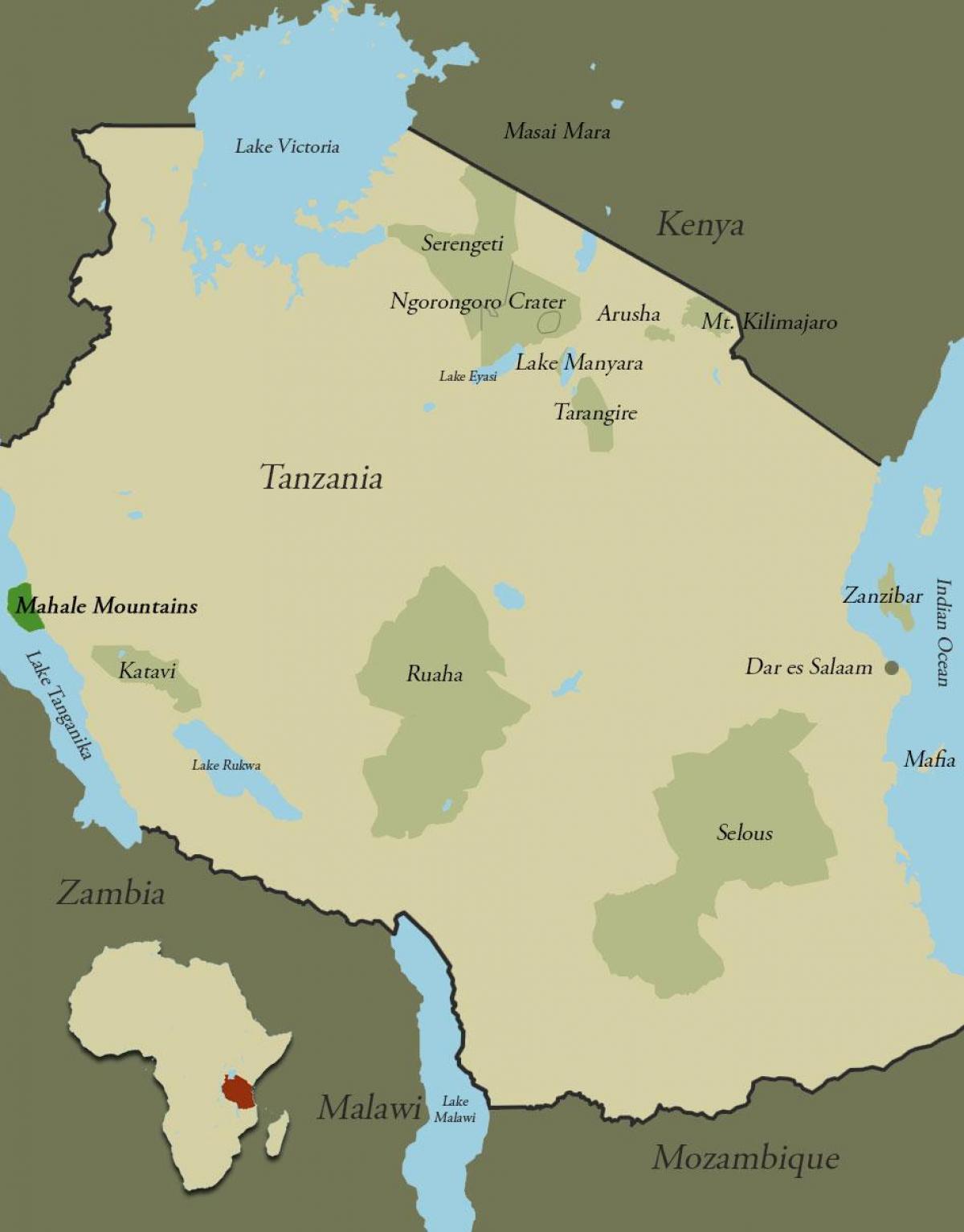 Kart Tanzaniya dağlar