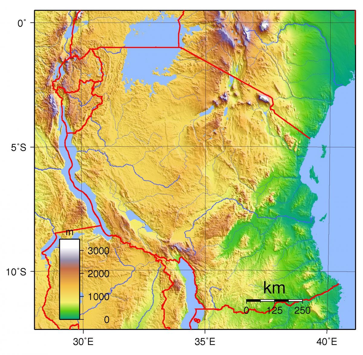 topoqrafik xəritə Tanzaniya