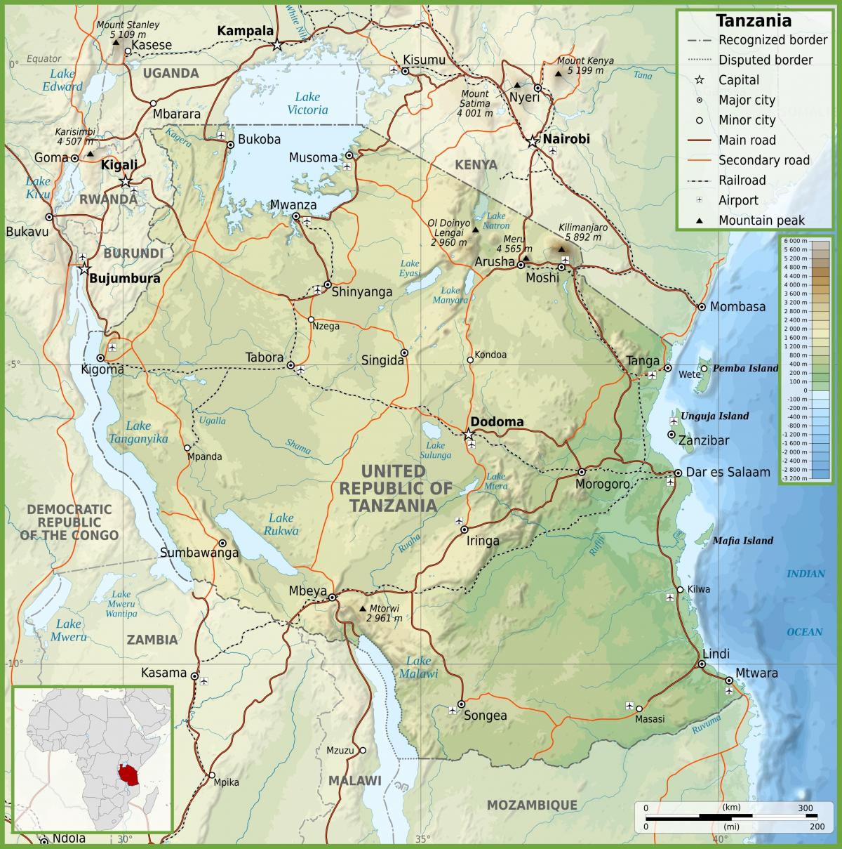 Yol xəritəsi Tanzaniya kilometr