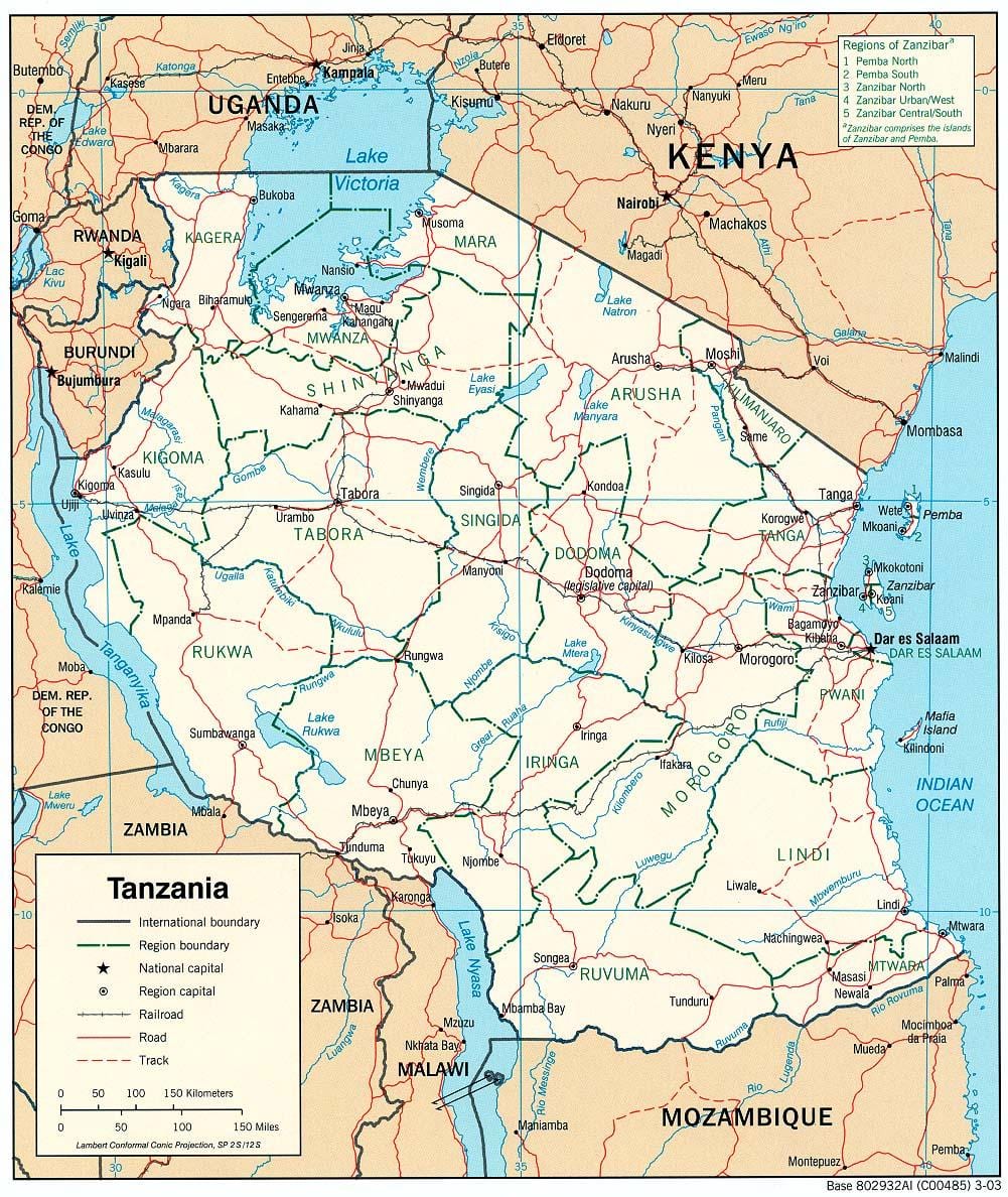 kart Tanzaniya ilə şəhərləri