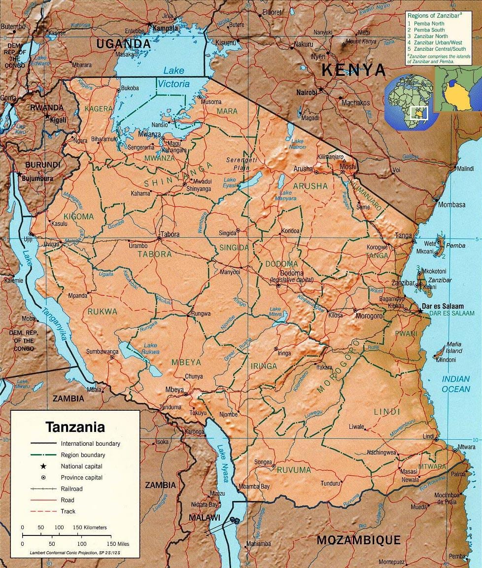 coğrafi xəritədə Tanzaniya