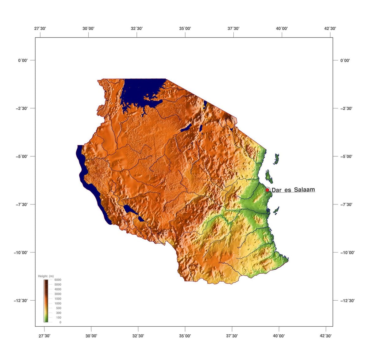 Xəritə relyefin Tanzaniya 