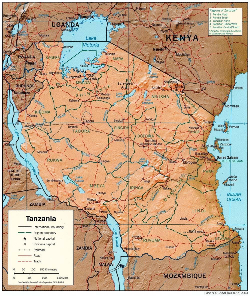 kart Tanzaniya göstərir tarixi saytları
