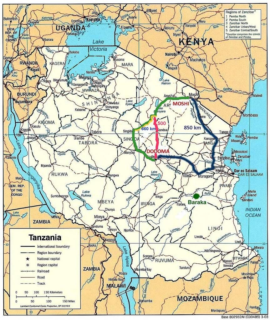yol şəbəkəsi, Tanzaniya xəritədə