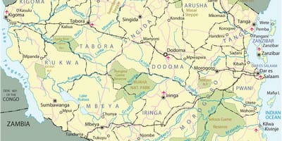 Turizm yerləri Tanzaniya xəritədə